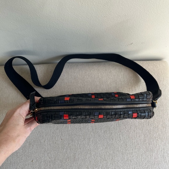 CLARE V Woven Leather Striped Marisol Crossbody Bag - Picture 8 of 11